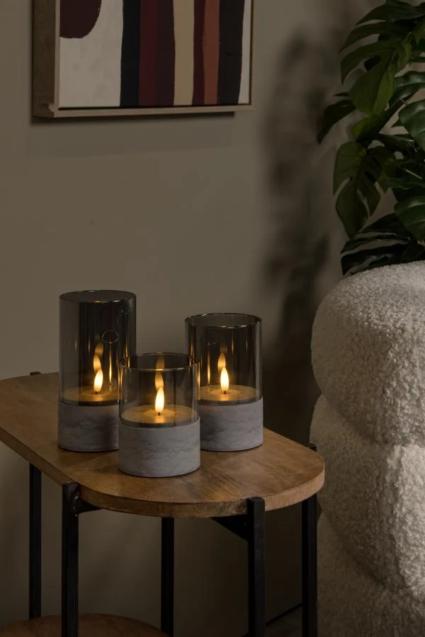 Lucide VELAS - Lámpara de mesa - Batería/pilas - Ø 8 cm - LED - 3x0,2W 2700K - Ahumado - Set de 3 - ambiente 1